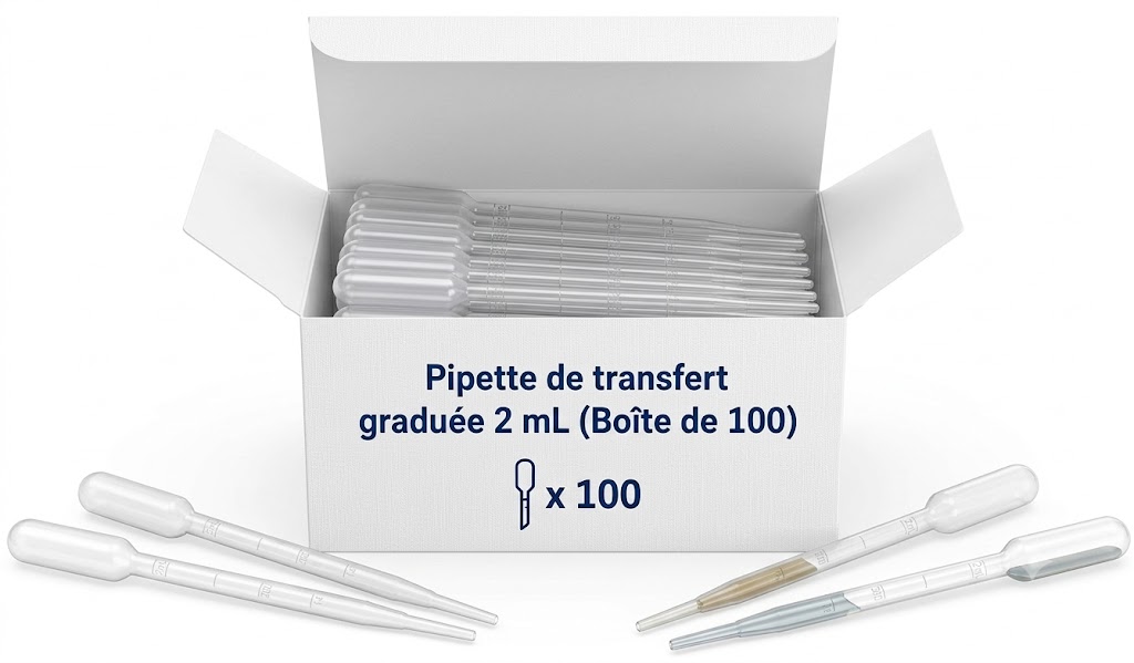 Pipette de transfert graduée 2 mL (Pasteur) - Boîte de 100