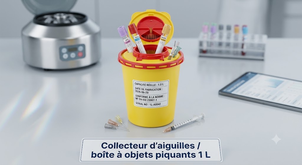 C-Collecteur d'aiguilles et objets piquants / Boîte DASRI 1 L