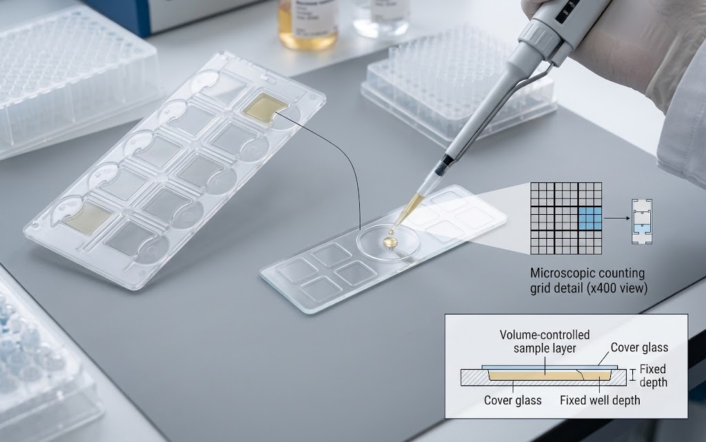 C-Lame de microscopie pour analyse urinaire multi-puits - Boîte de 100
